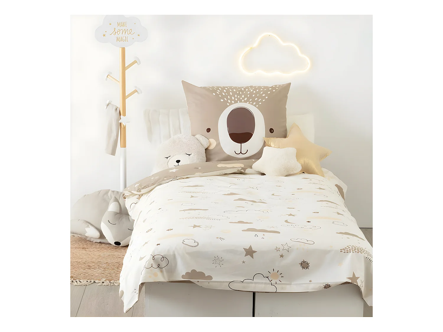 Capa de edredão para criança em algodão bege 90x190cm