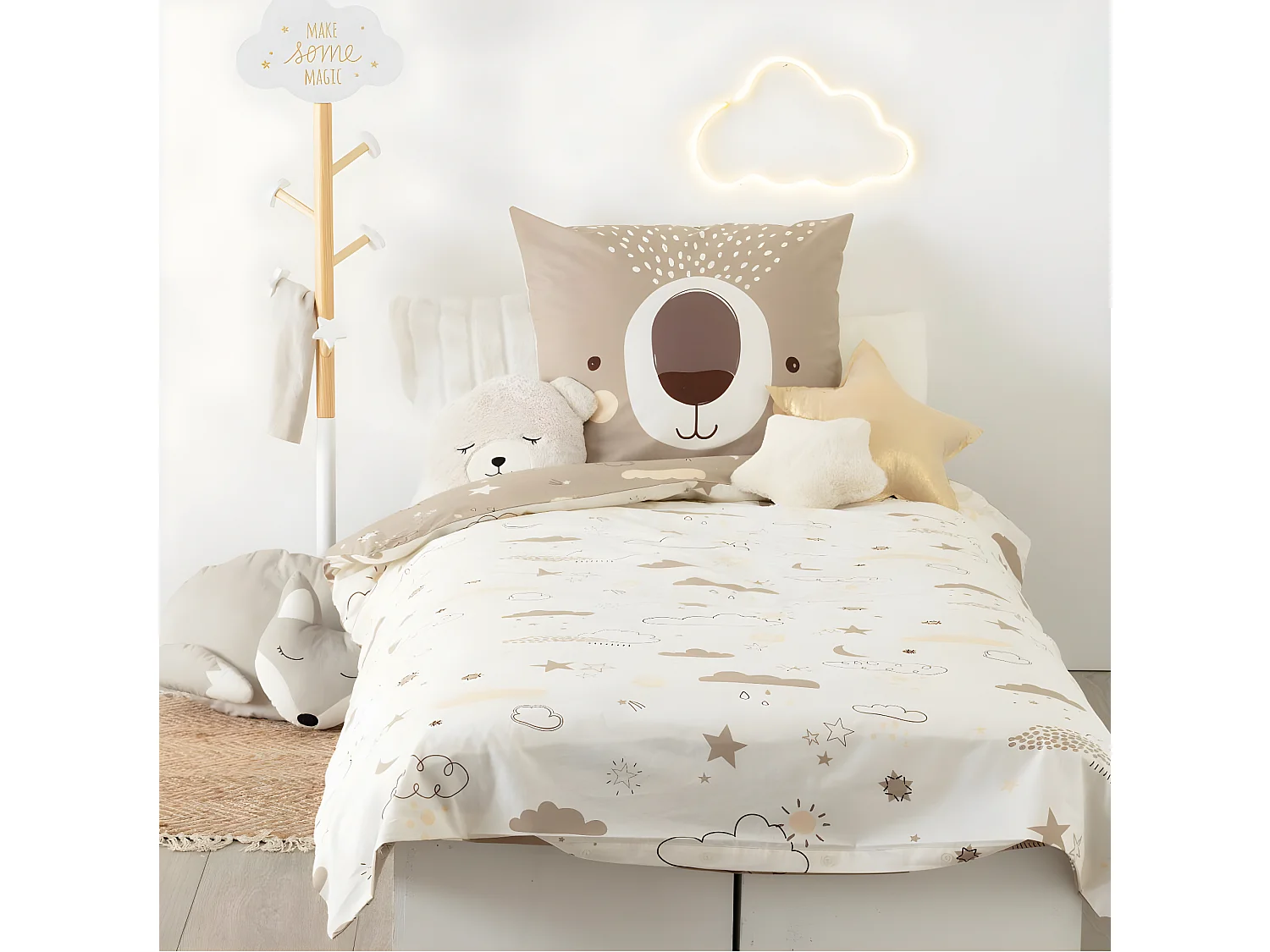 Parure de lit Ours 140 x 200 cm Housse de couette en Coton avec sa taie