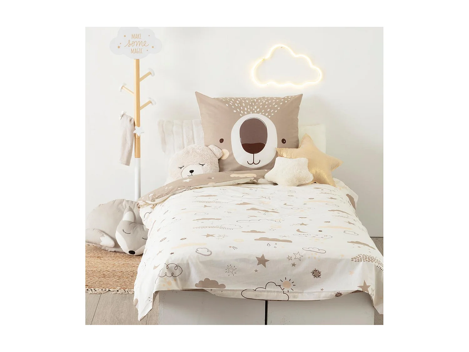 Parure de lit Ours 140 x 200 cm Housse de couette en Coton avec sa taie