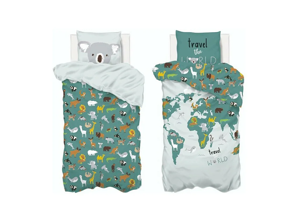 Parure de lit Carte du monde 140 x 200 cm Housse de couette en Coton avec sa taie