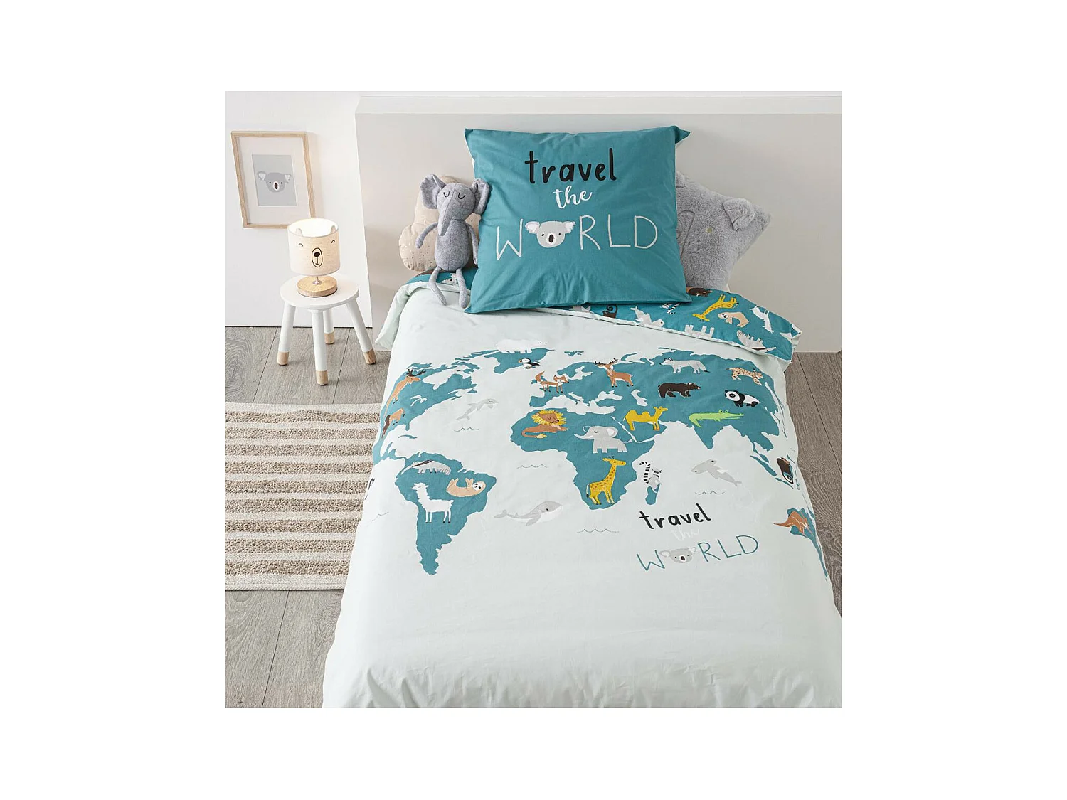 Parure de lit Carte du monde 140 x 200 cm Housse de couette en Coton avec sa taie