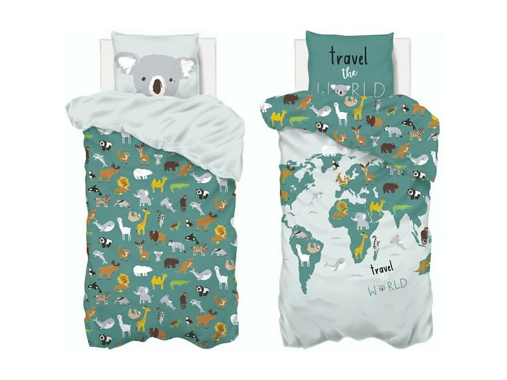 Parure de lit Carte du monde 140 x 200 cm Housse de couette en Coton avec sa taie