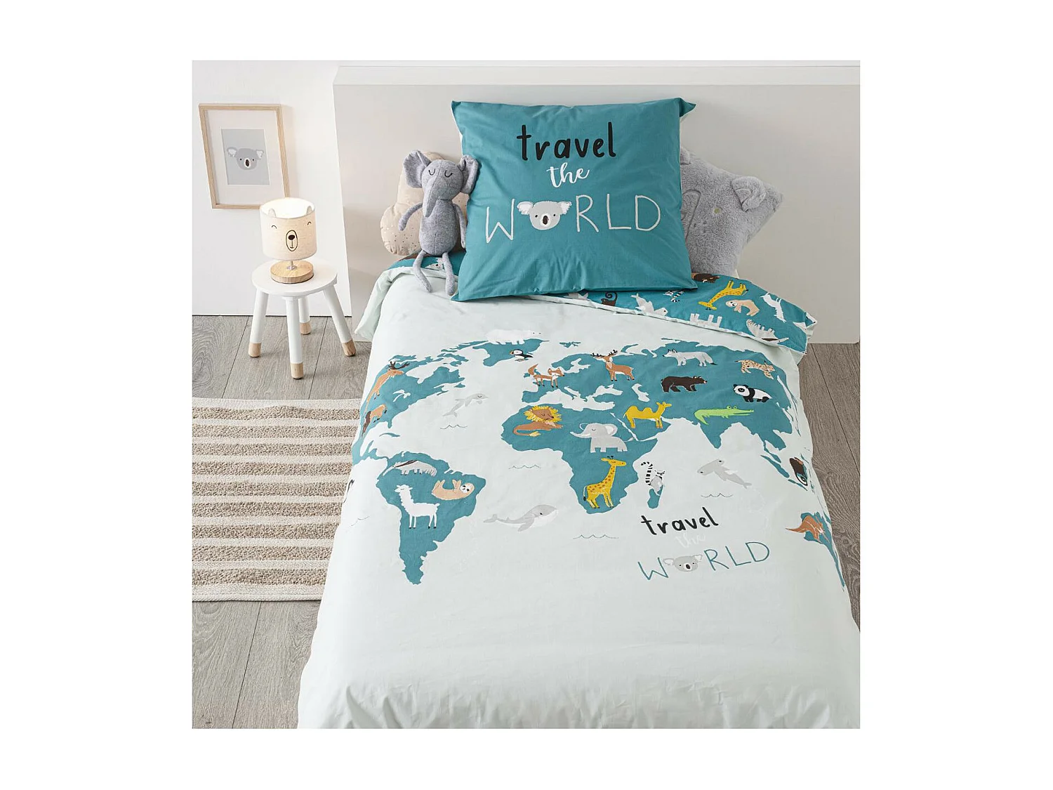 Parure de lit Carte du monde 140 x 200 cm Housse de couette en Coton avec sa taie