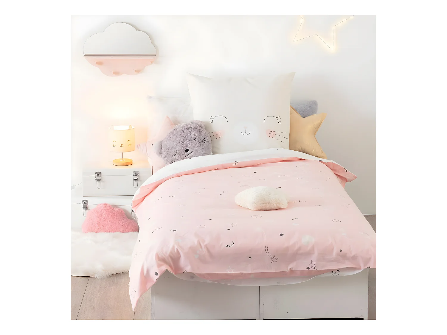 Parure de lit Chat 140 x 200 cm Housse de couette en Coton avec sa taie