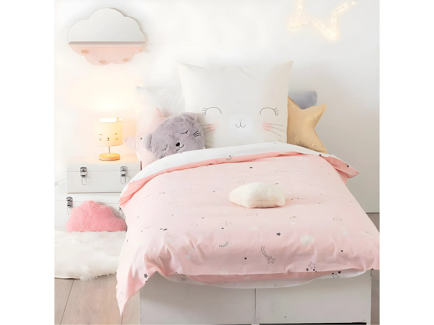 Parure de lit Chat 140 x 200 cm Housse de couette en Coton avec sa taie