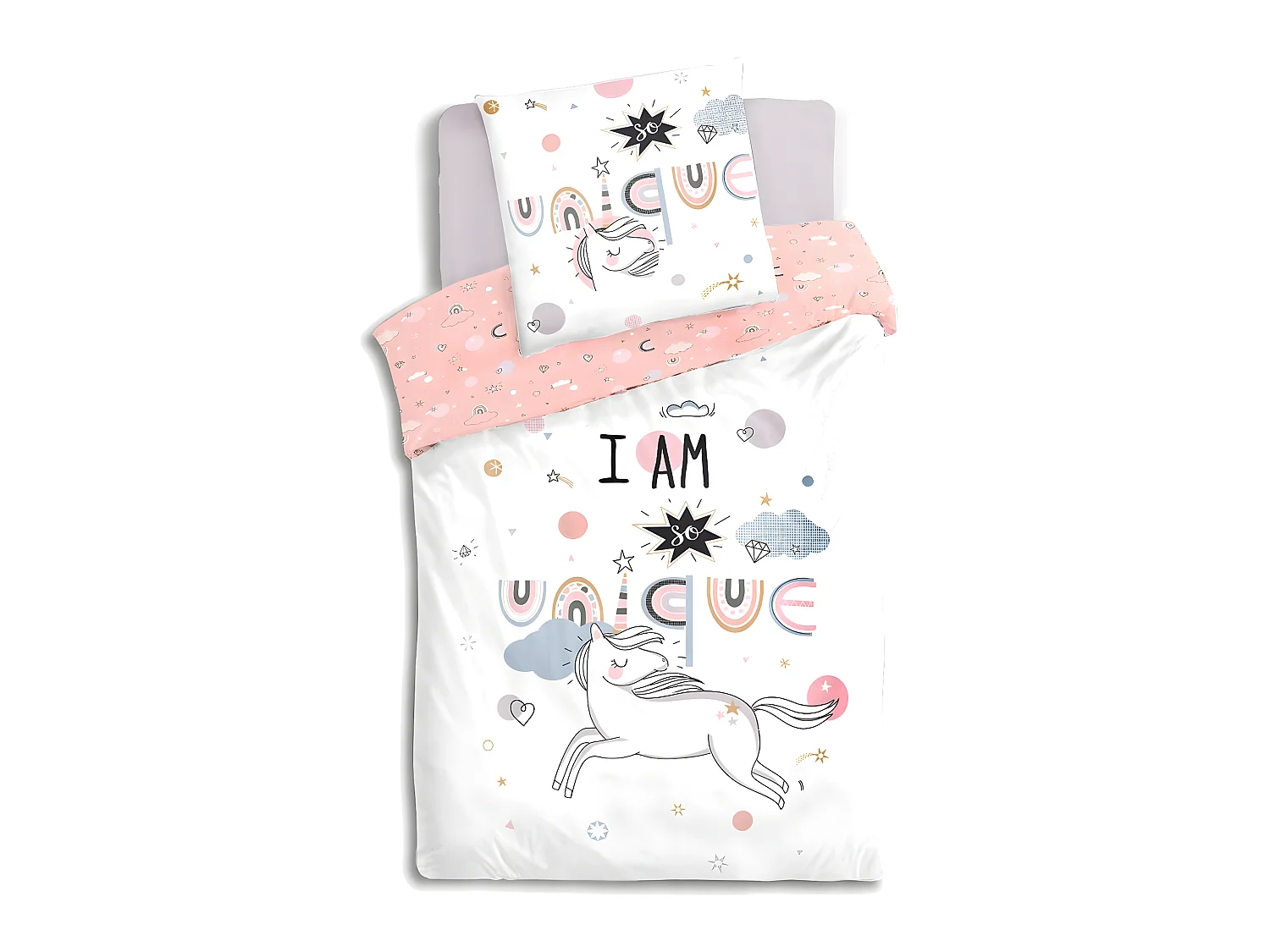 Parure de lit Licorne 140 x 200 cm Housse de couette en Coton avec sa taie