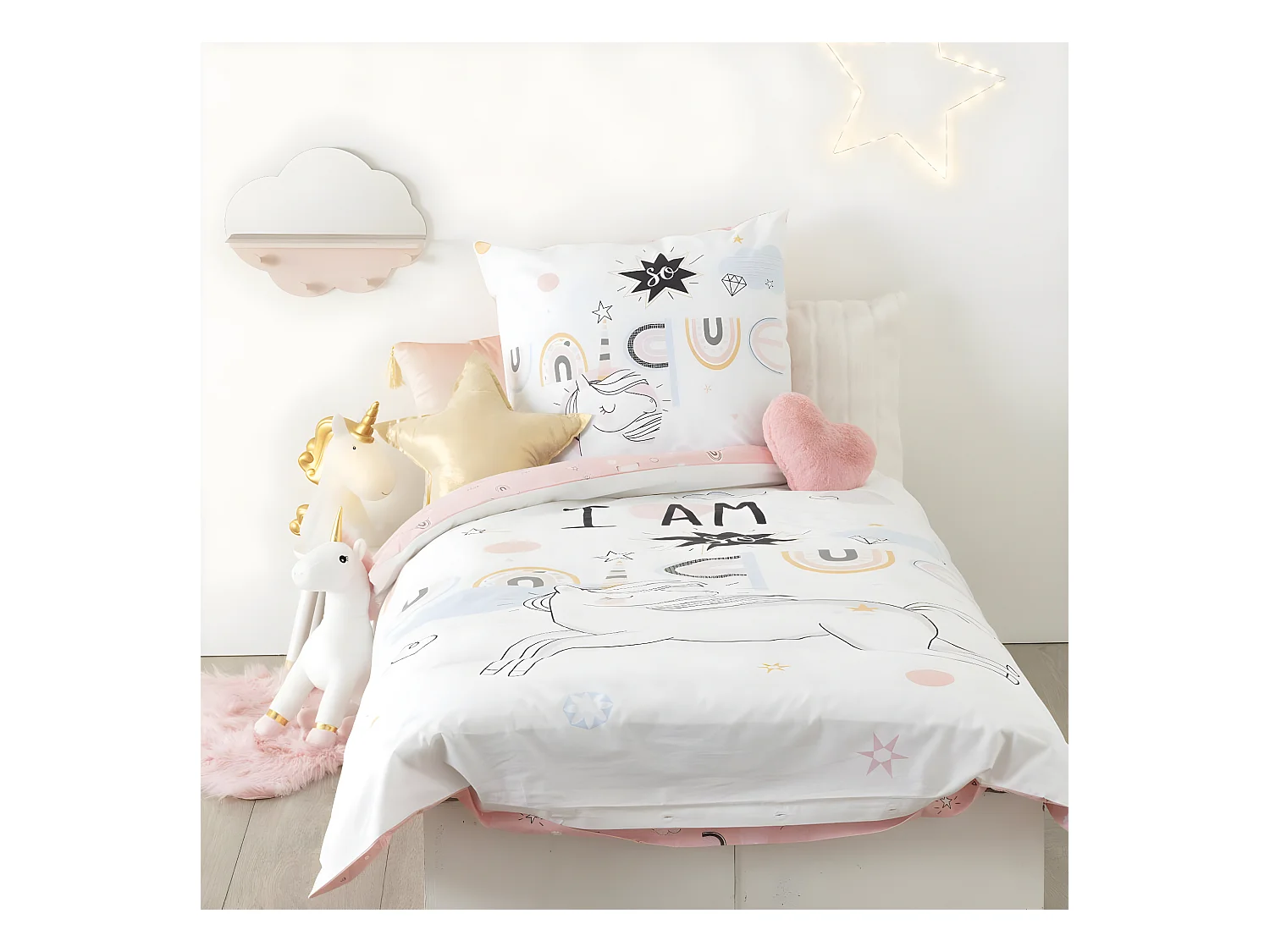 Parure de lit Licorne 140 x 200 cm Housse de couette en Coton avec sa taie