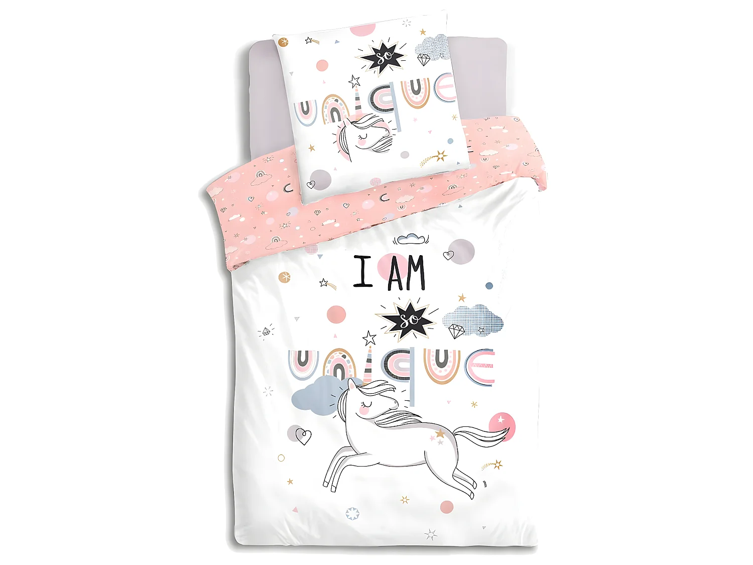 Parure de lit Licorne 140 x 200 cm Housse de couette en Coton avec sa taie