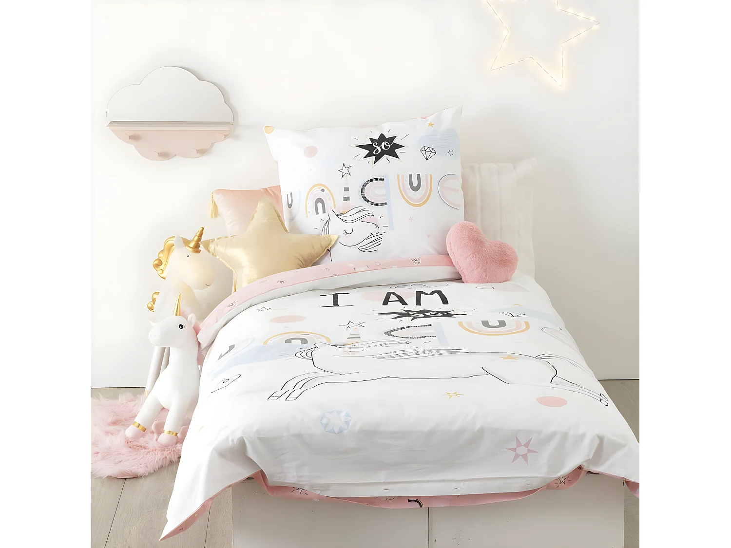 Parure de lit Licorne 140 x 200 cm Housse de couette en Coton avec sa taie