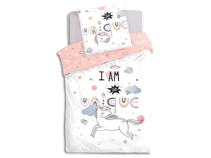 Parure de lit Licorne 140 x 200 cm Housse de couette en Coton avec sa taie