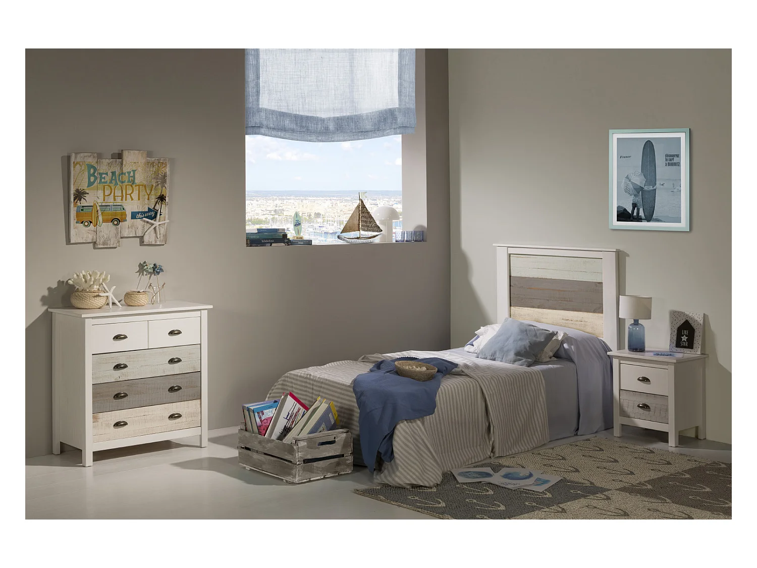 Tête de lit en pin coloris blanc et gris - Longueur 105 x Profondeur 4 x Hauteur 112 cm