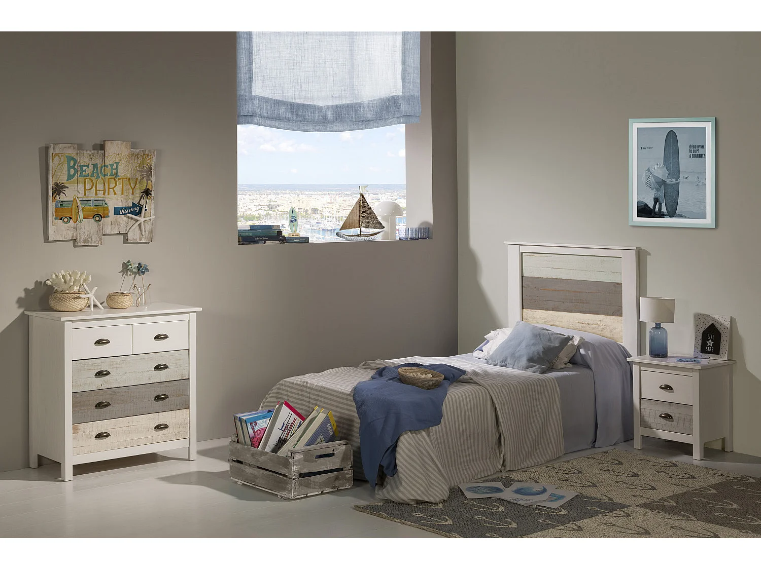 Tête de lit en pin coloris blanc et gris - Longueur 105 x Profondeur 4 x Hauteur 112 cm