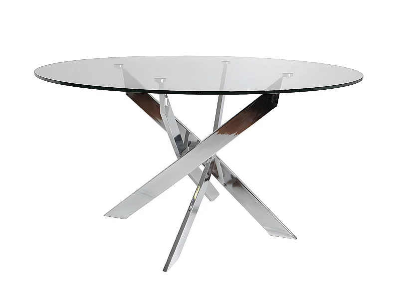 Table à manger ronde en verre trempé avec pieds en métal chromé - Diamètre 140 x Hauteur 76 cm