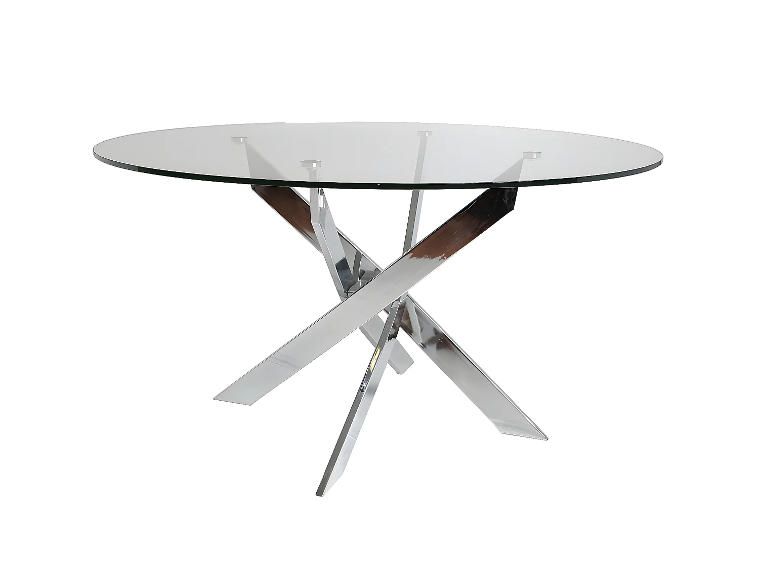 Table à manger ronde en verre trempé avec pieds en métal chromé - Diamètre 140 x Hauteur 76 cm