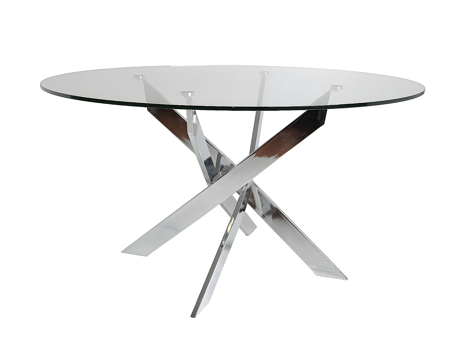 Table à manger ronde en verre trempé avec pieds en métal chromé - Diamètre 140 x Hauteur 76 cm