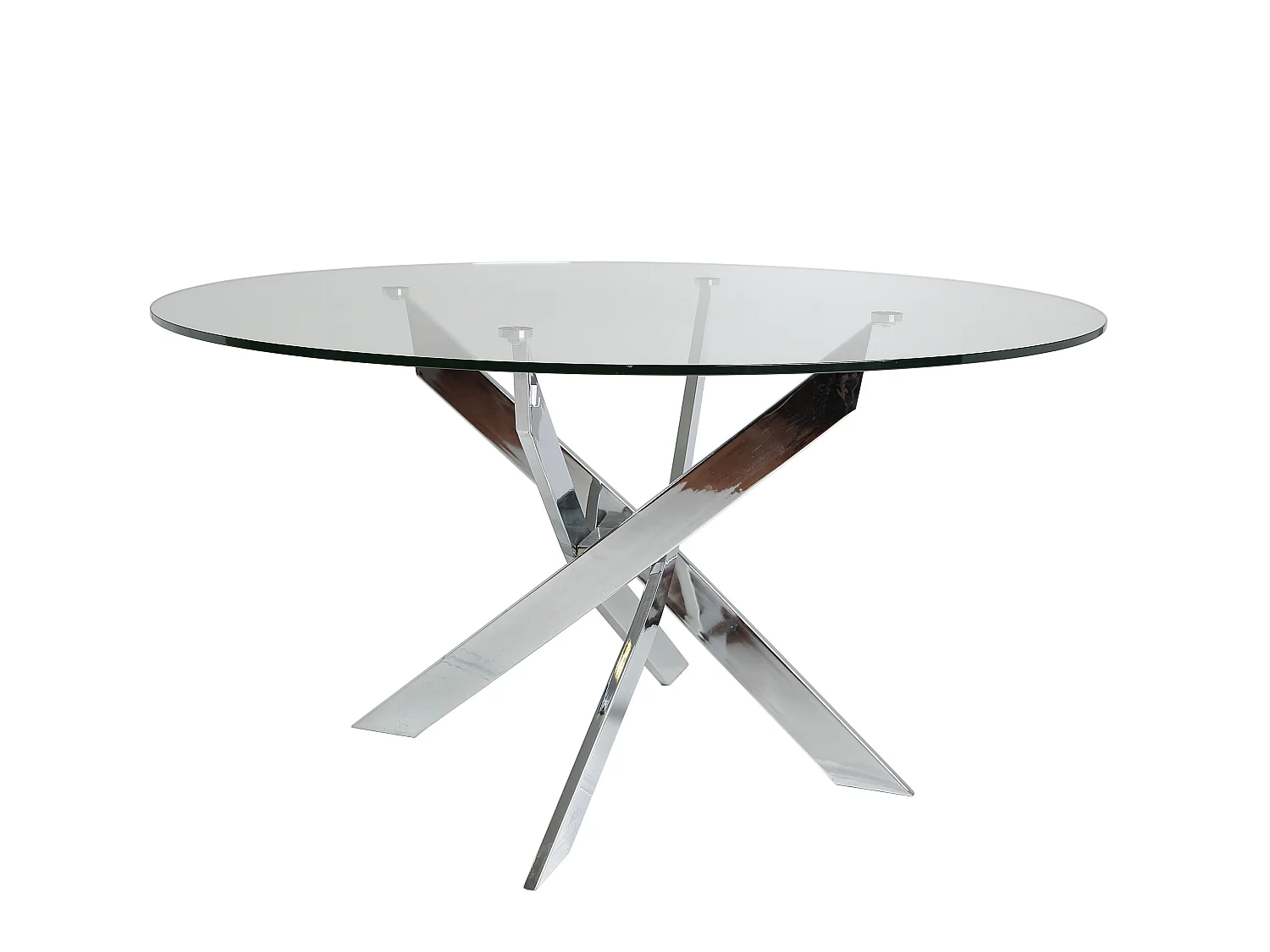 Table à manger ronde en verre trempé avec pieds en métal chromé - Diamètre 120 x Hauteur 75 cm