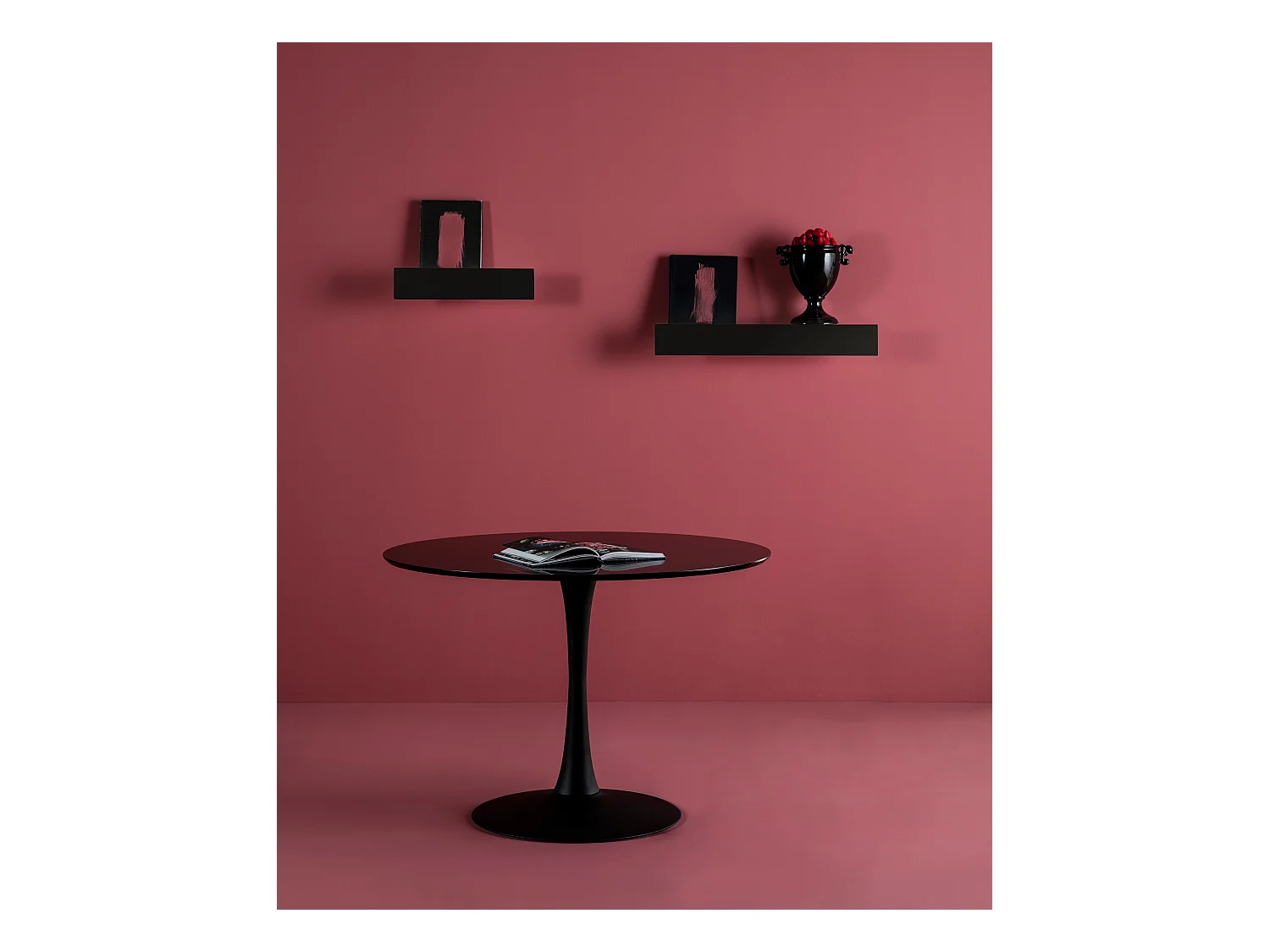 Table à manger ronde en MDF avec armature en métal laqué noir - Diamètre 110 x Hauteur 75 cm