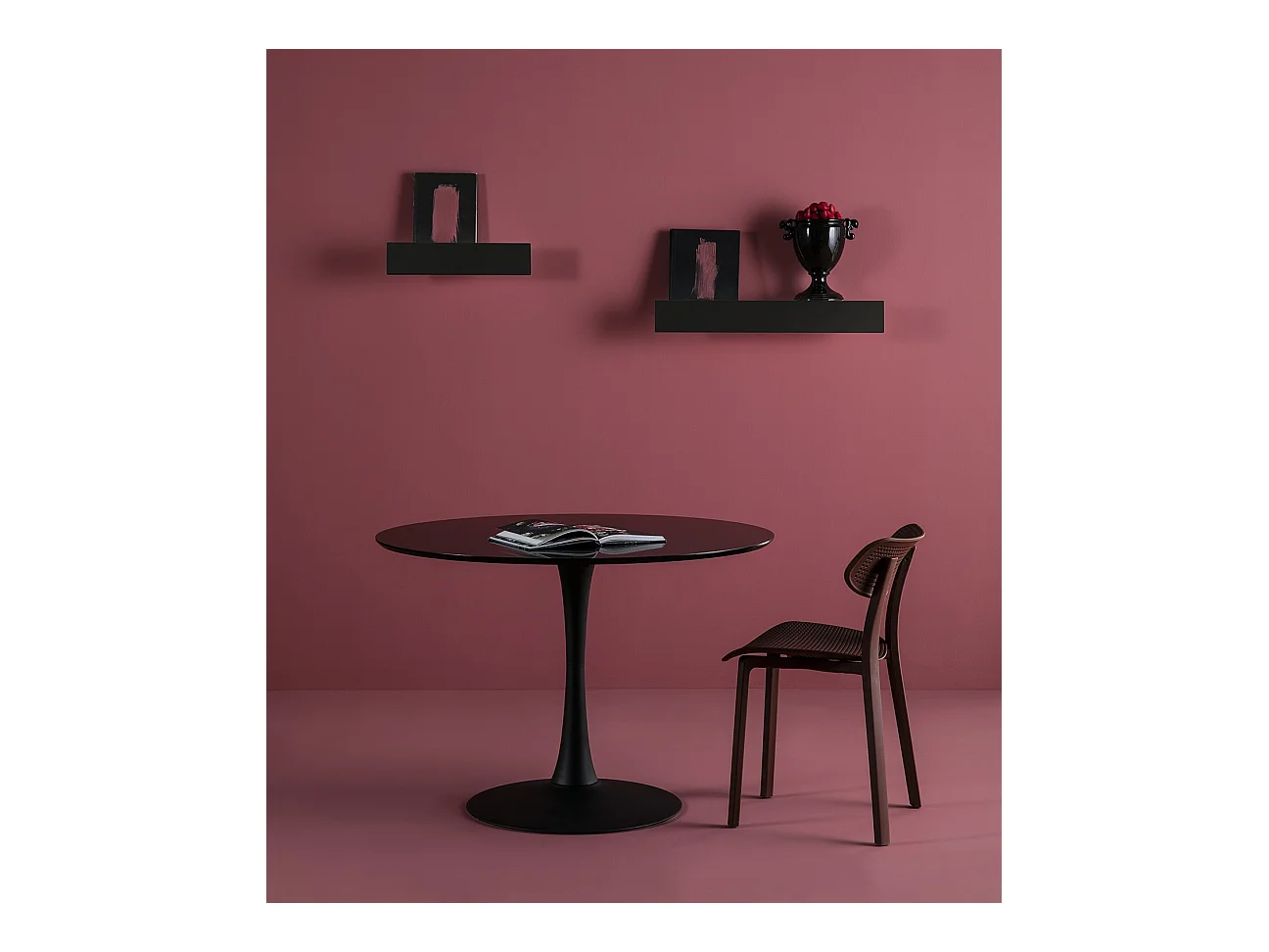 Table à manger ronde en MDF avec armature en métal laqué noir - Diamètre 110 x Hauteur 75 cm