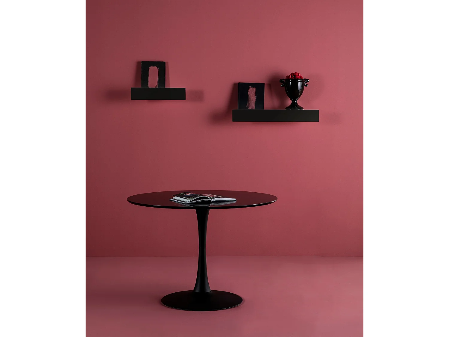 Table à manger ronde en MDF avec armature en métal laqué noir - Diamètre 110 x Hauteur 75 cm