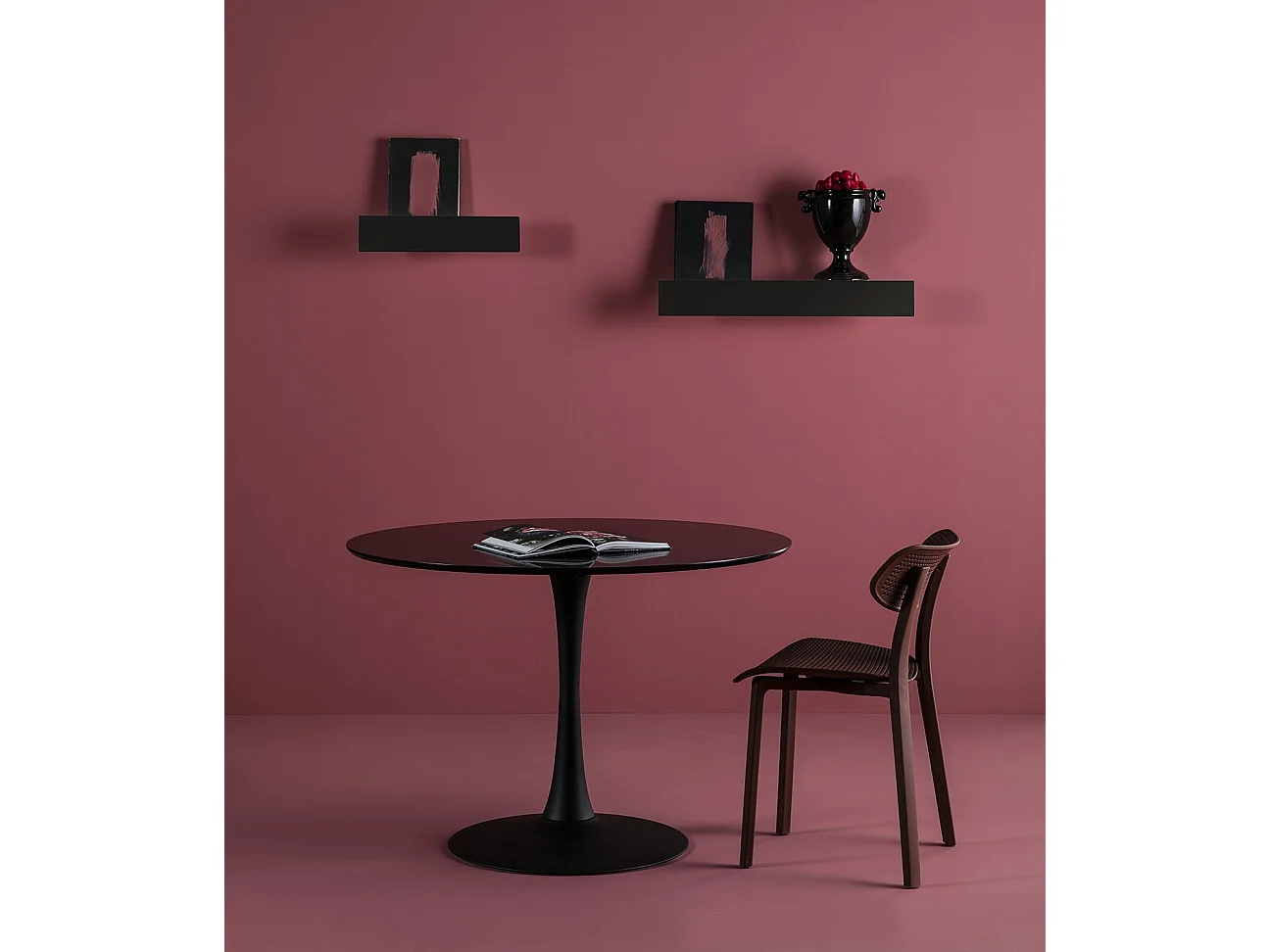 Table à manger ronde en MDF avec armature en métal laqué noir - Diamètre 110 x Hauteur 75 cm