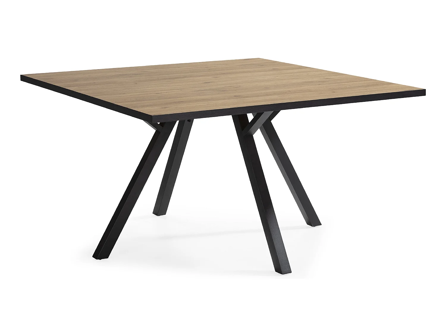 Table à manger carrée en mélamine naturel avec pieds en métal laqué noir - Longueur 136 x Profondeur 136 x Hauteur 77 cm