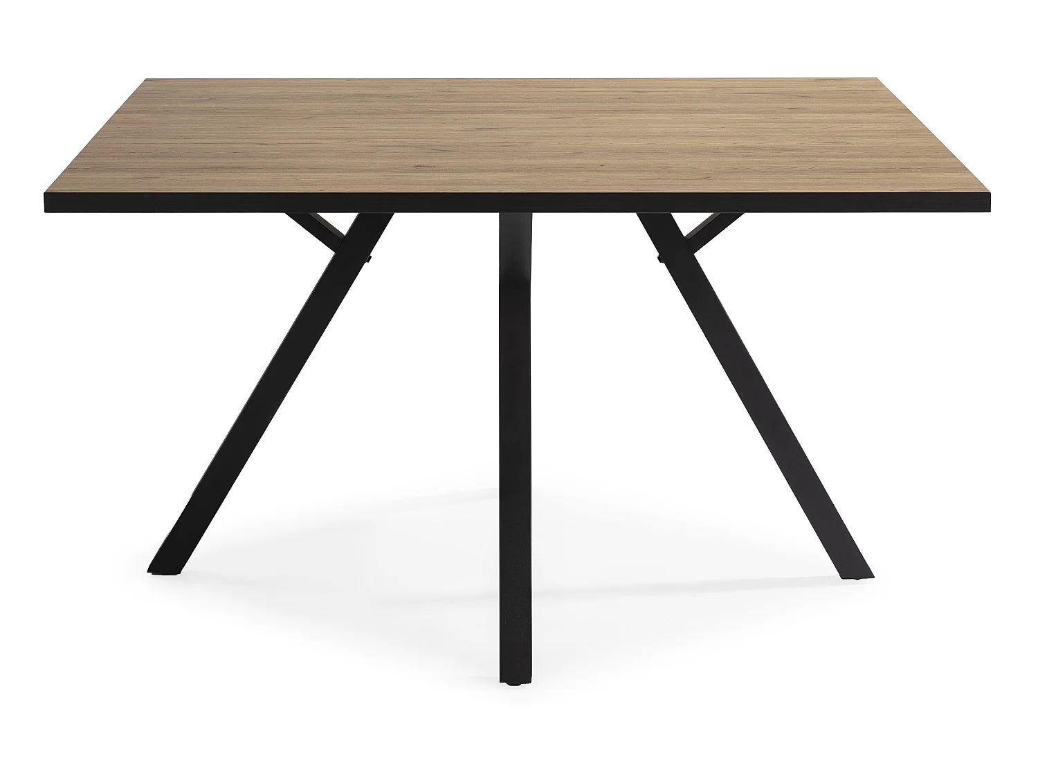 Table à manger carrée en mélamine naturel avec pieds en métal laqué noir - Longueur 136 x Profondeur 136 x Hauteur 77 cm