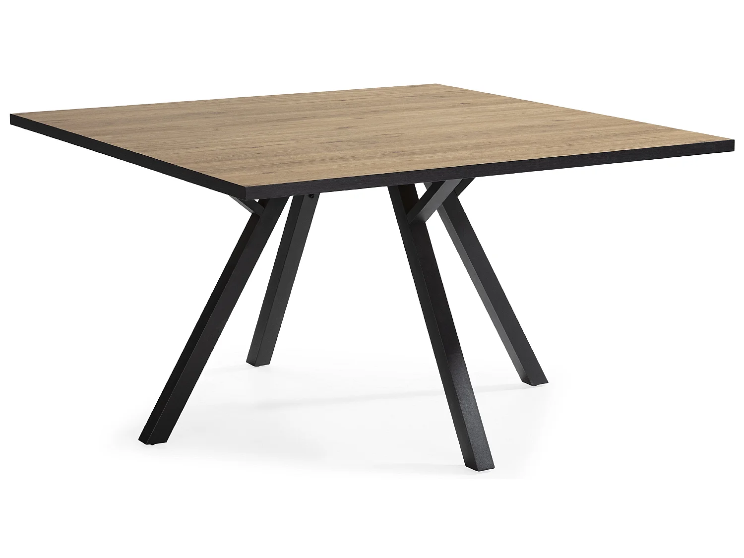 Table à manger carrée en mélamine naturel avec pieds en métal laqué noir - Longueur 136 x Profondeur 136 x Hauteur 77 cm