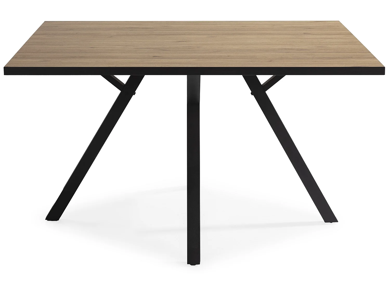 Table à manger carrée en mélamine naturel avec pieds en métal laqué noir - Longueur 136 x Profondeur 136 x Hauteur 77 cm