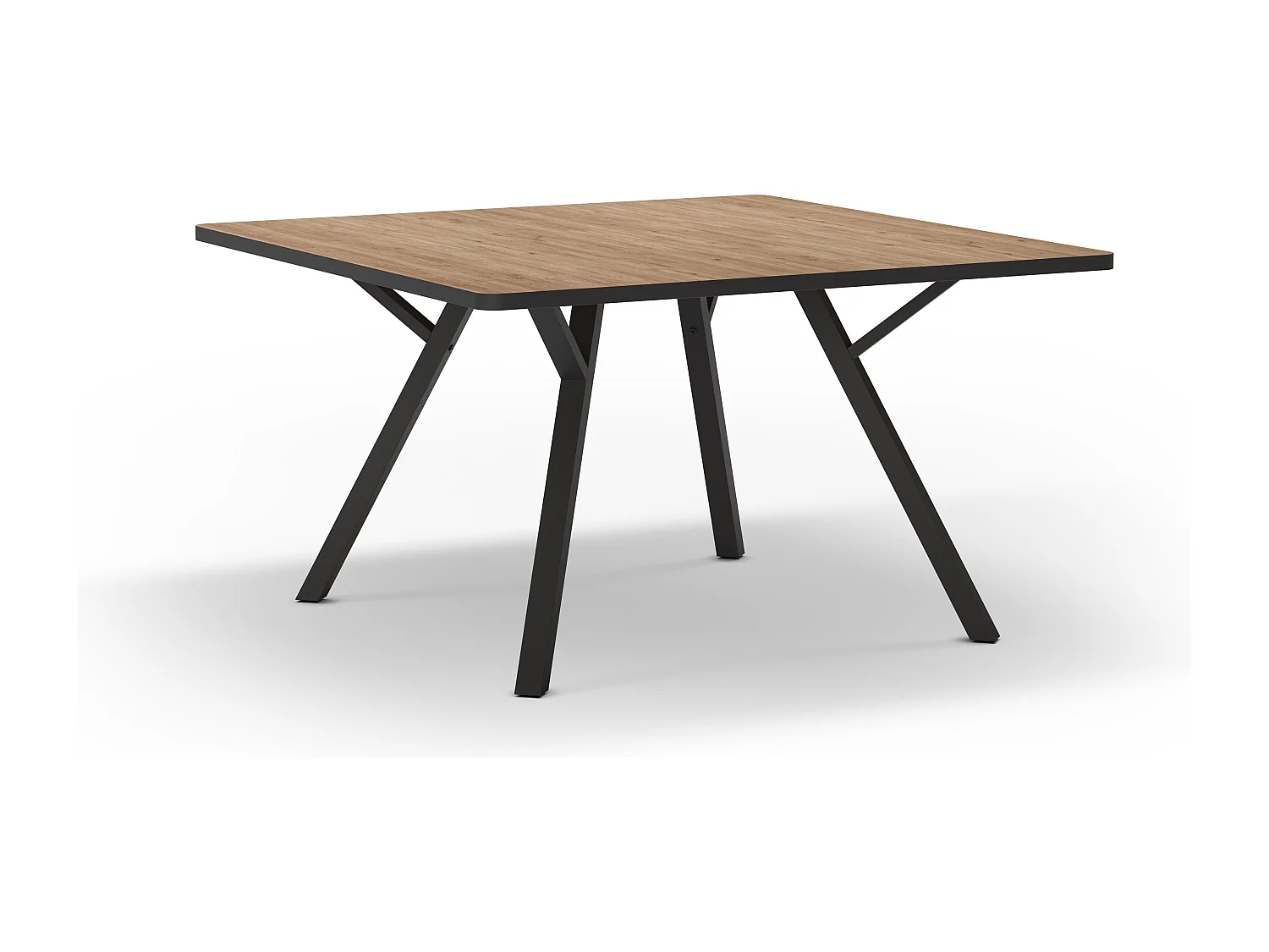 Table à manger carrée en mélamine naturel avec pieds en métal laqué noir - Longueur 136 x Profondeur 136 x Hauteur 77 cm