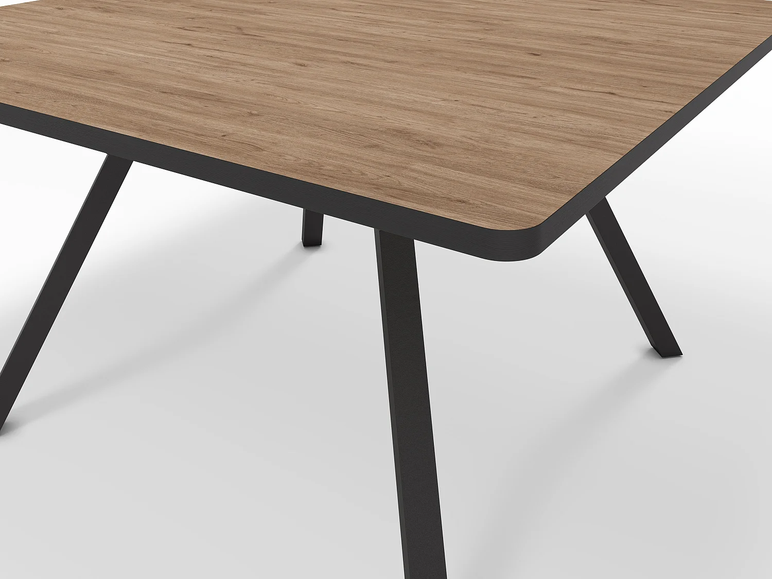 Table à manger carrée en mélamine naturel avec pieds en métal laqué noir - Longueur 136 x Profondeur 136 x Hauteur 77 cm