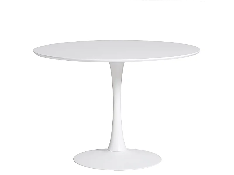 Table à manger ronde en MDF avec armature en métal laqué blanc - Diamètre 110 x Hauteur 75 cm