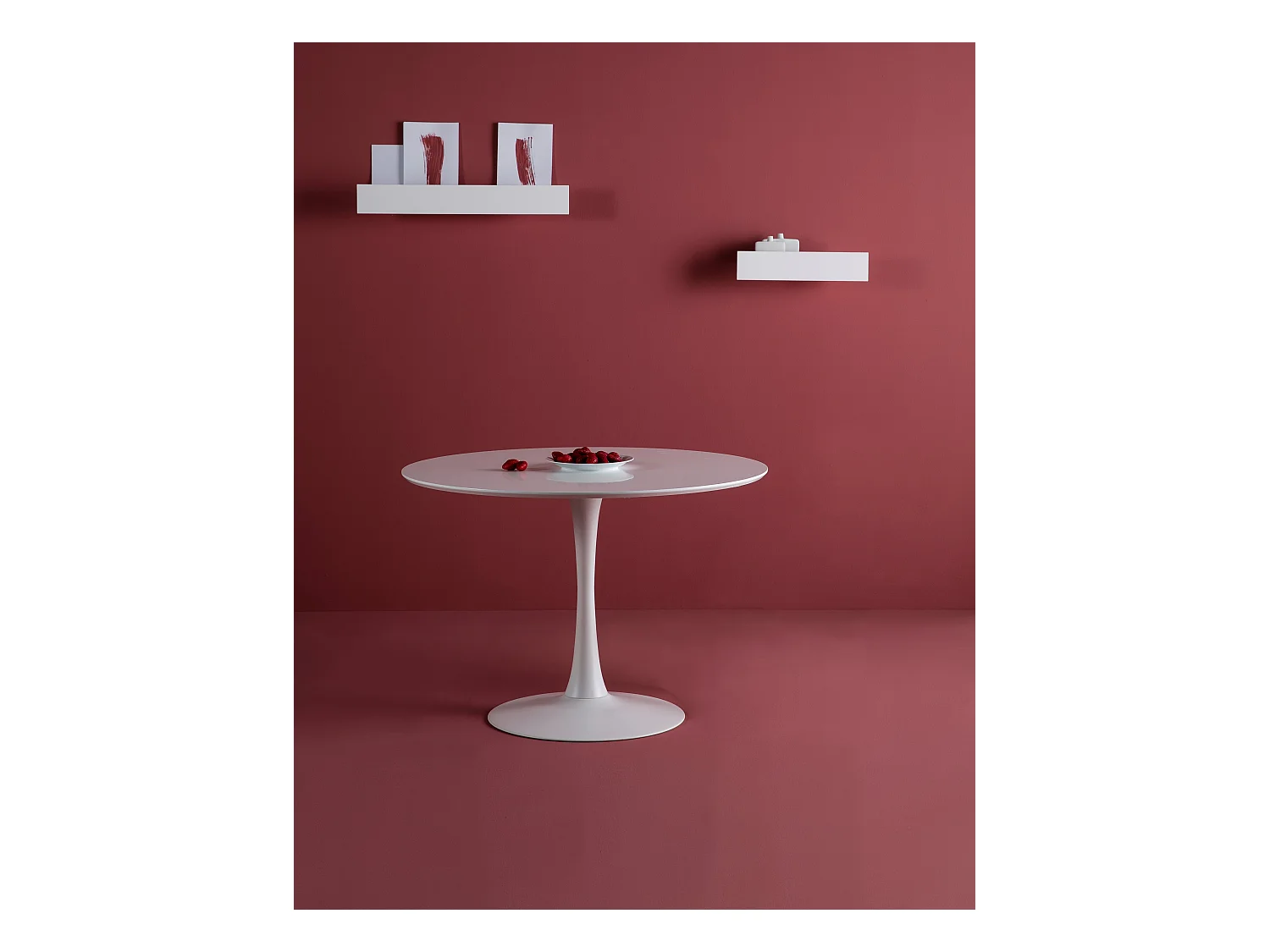 Table à manger ronde en MDF avec armature en métal laqué blanc - Diamètre 110 x Hauteur 75 cm