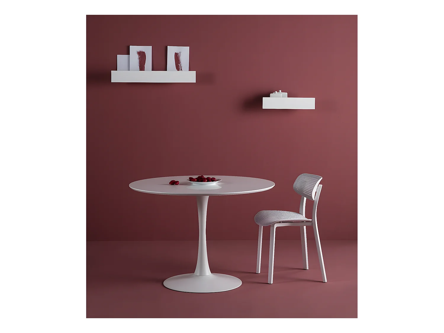 Table à manger ronde en MDF avec armature en métal laqué blanc - Diamètre 110 x Hauteur 75 cm