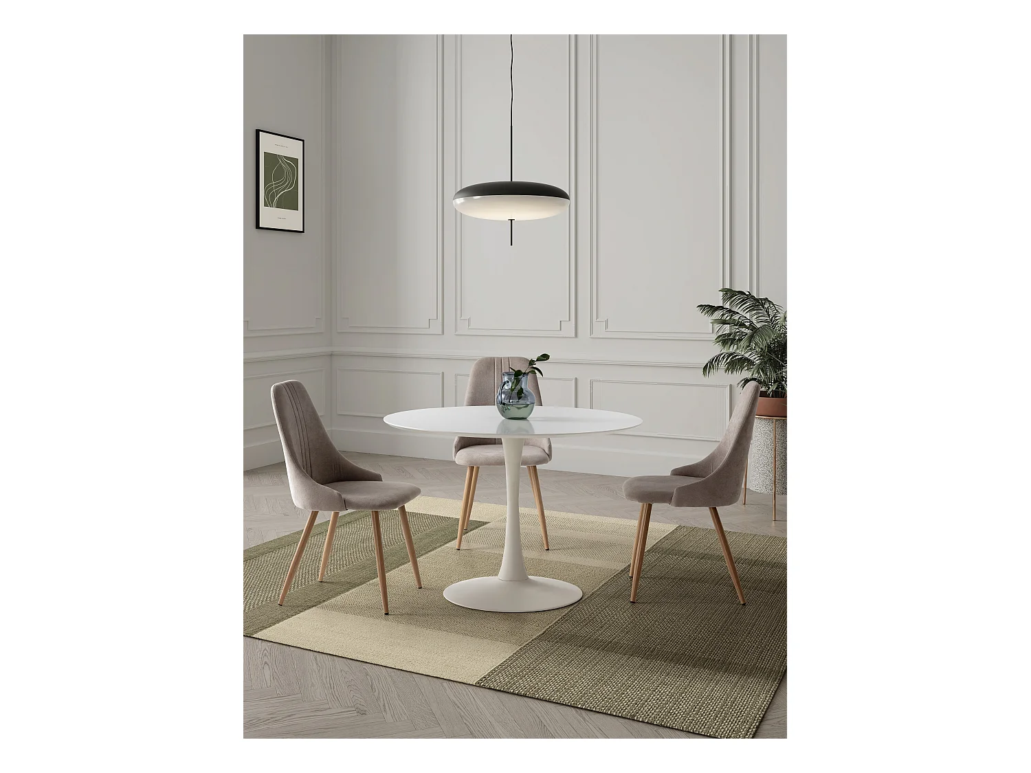 Table à manger ronde en MDF avec armature en métal laqué blanc - Diamètre 110 x Hauteur 75 cm