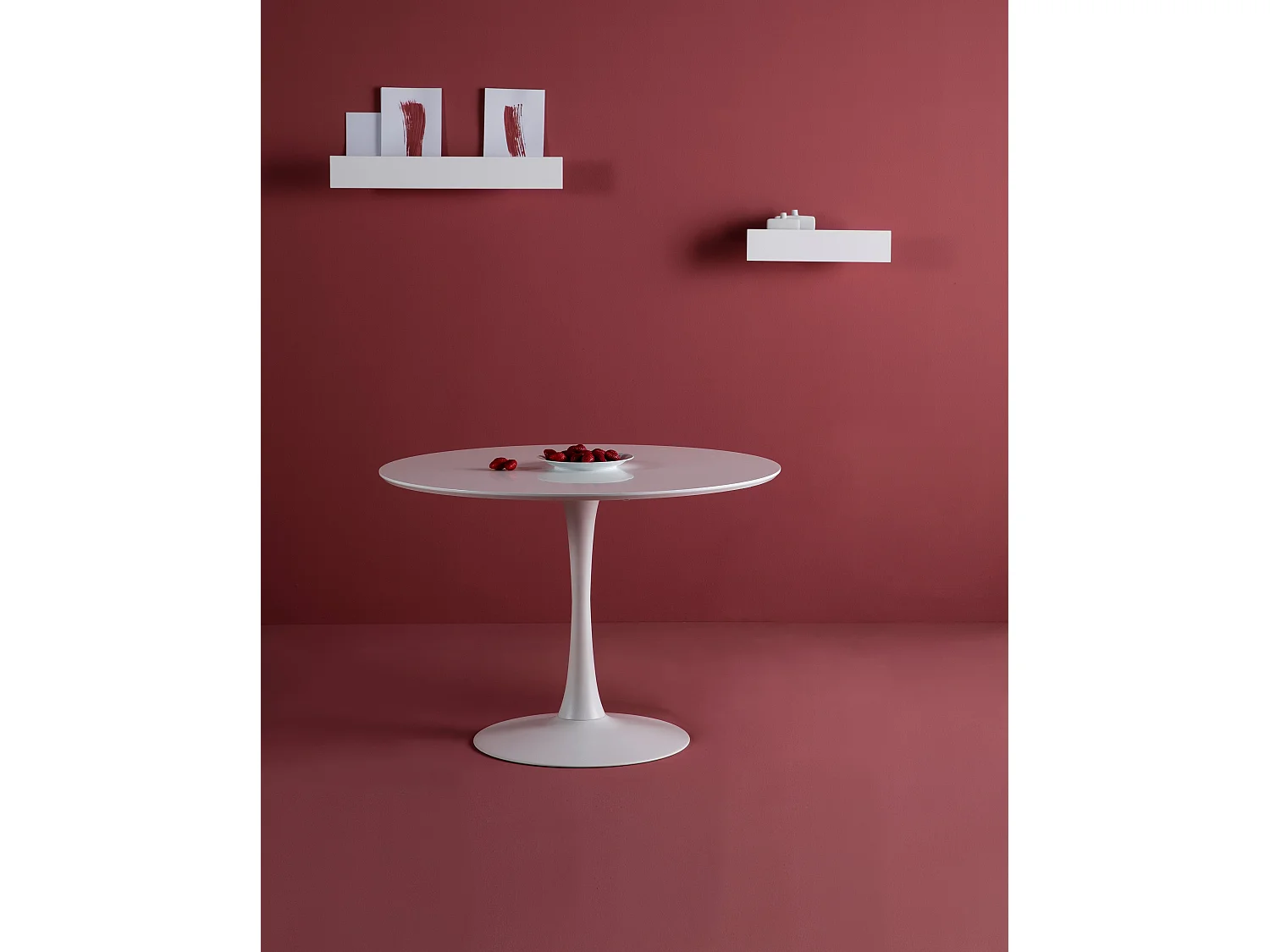 Table à manger ronde en MDF avec armature en métal laqué blanc - Diamètre 110 x Hauteur 75 cm