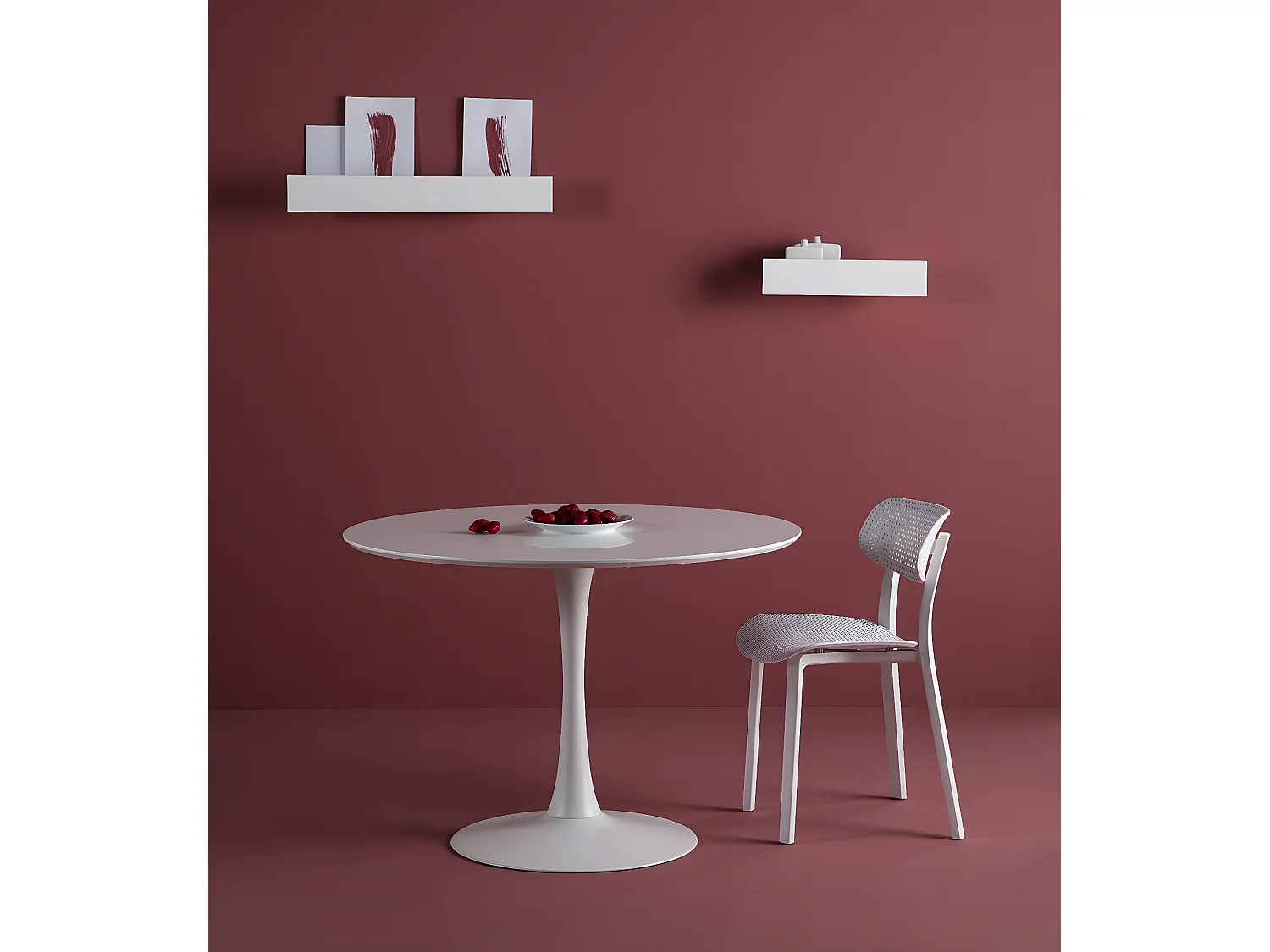 Table à manger ronde en MDF avec armature en métal laqué blanc - Diamètre 110 x Hauteur 75 cm