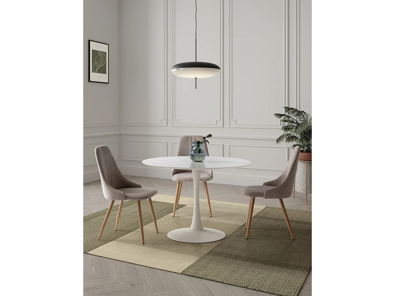 Table à manger ronde en MDF avec armature en métal laqué blanc - Diamètre 110 x Hauteur 75 cm