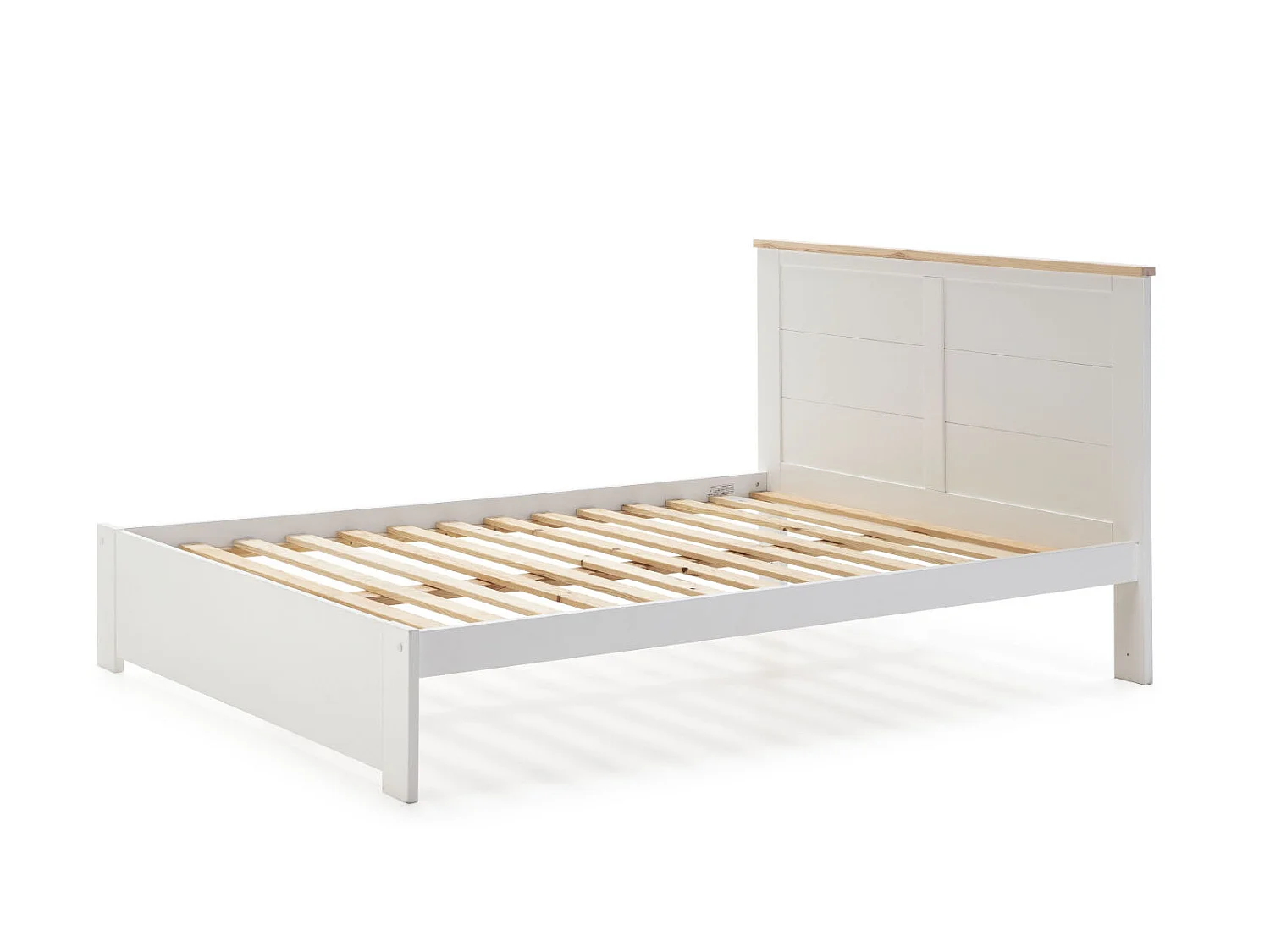 Lit adulte en pin ciré et MDF coloris blanc laqué, naturel - Longueur 207,7 x Profondeur 172 x Hauteur 100 cm