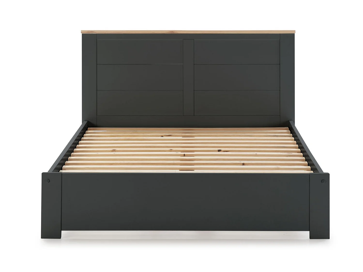 Lit adulte en pin ciré et MDF coloris gris anthracite, naturel  - Longueur 207,7 x Profondeur 172 x Hauteur 100 cm