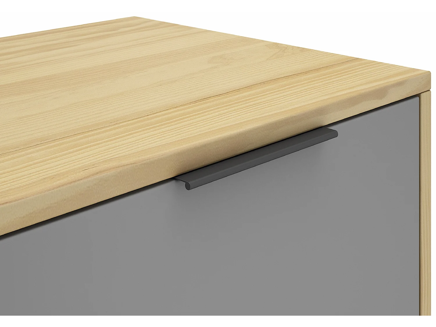 Meuble TV en pin massif chêne blanc et gris, meuble de rangement - Longueur 140 x Profondeur 40 x Hauteur 52 cm