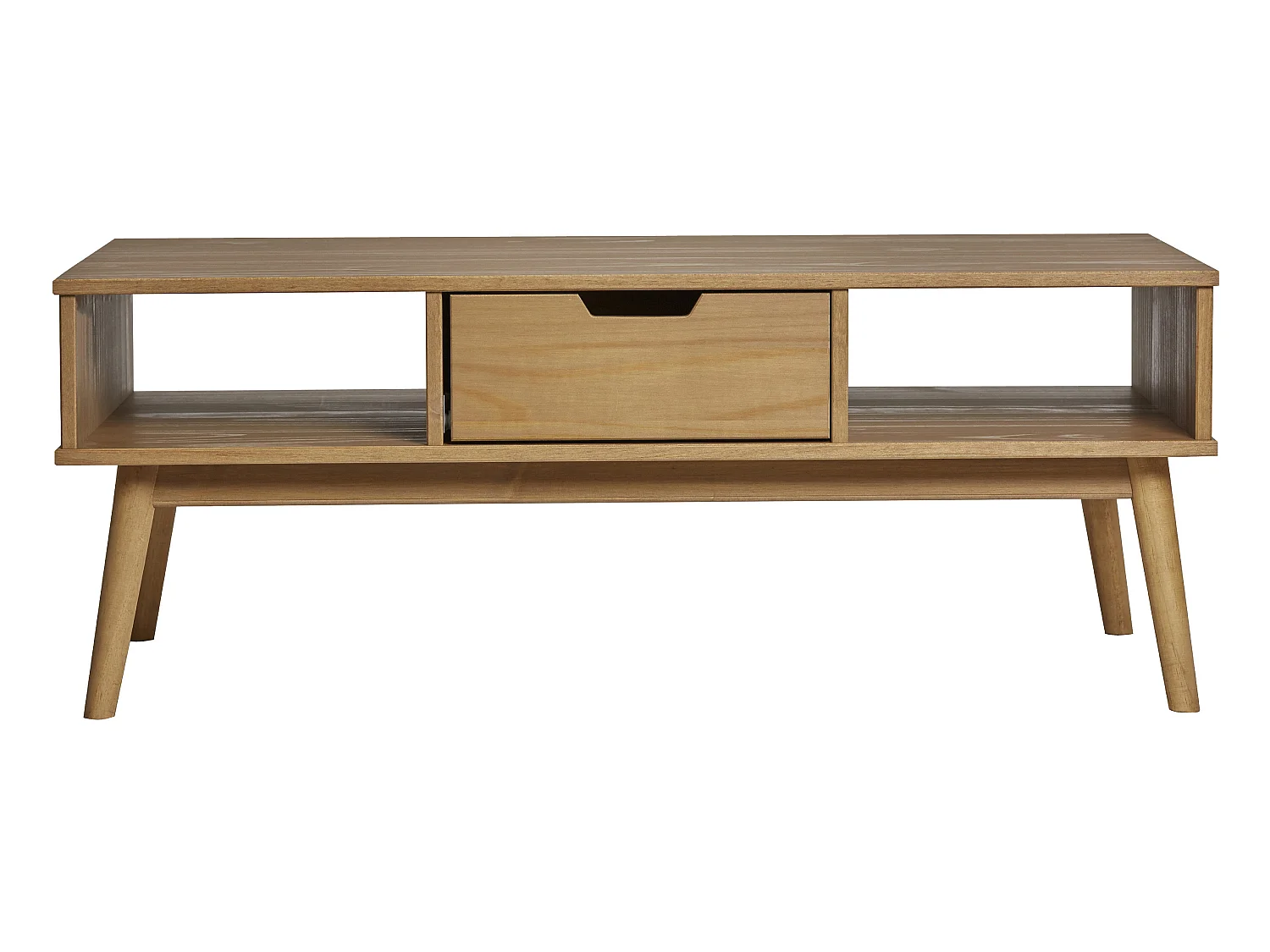 Table basse en pin massif naturel avec deux compartiments et un tiroir - Longueur 110 x Profondeur 55 x Hauteur 42.5 cm