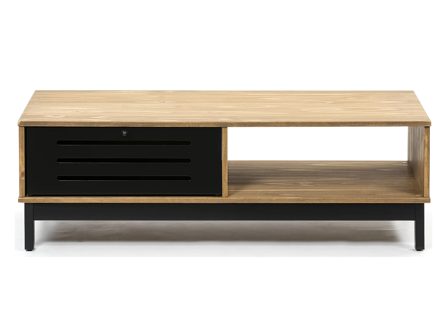 Table basse en pin et MDF avec rangements coloris naturel/noir - Longueur 100 x Profondeur 55 x Hauteur 35 cm