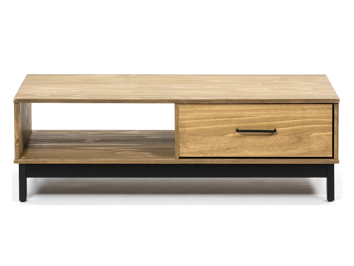 Table basse en pin et MDF avec rangements coloris naturel/noir - Longueur 100 x Profondeur 55 x Hauteur 35 cm