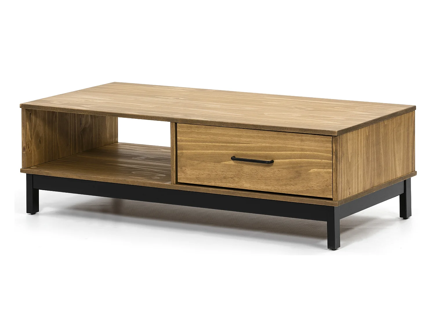 Table basse en pin et MDF avec rangements coloris naturel/noir - Longueur 100 x Profondeur 55 x Hauteur 35 cm