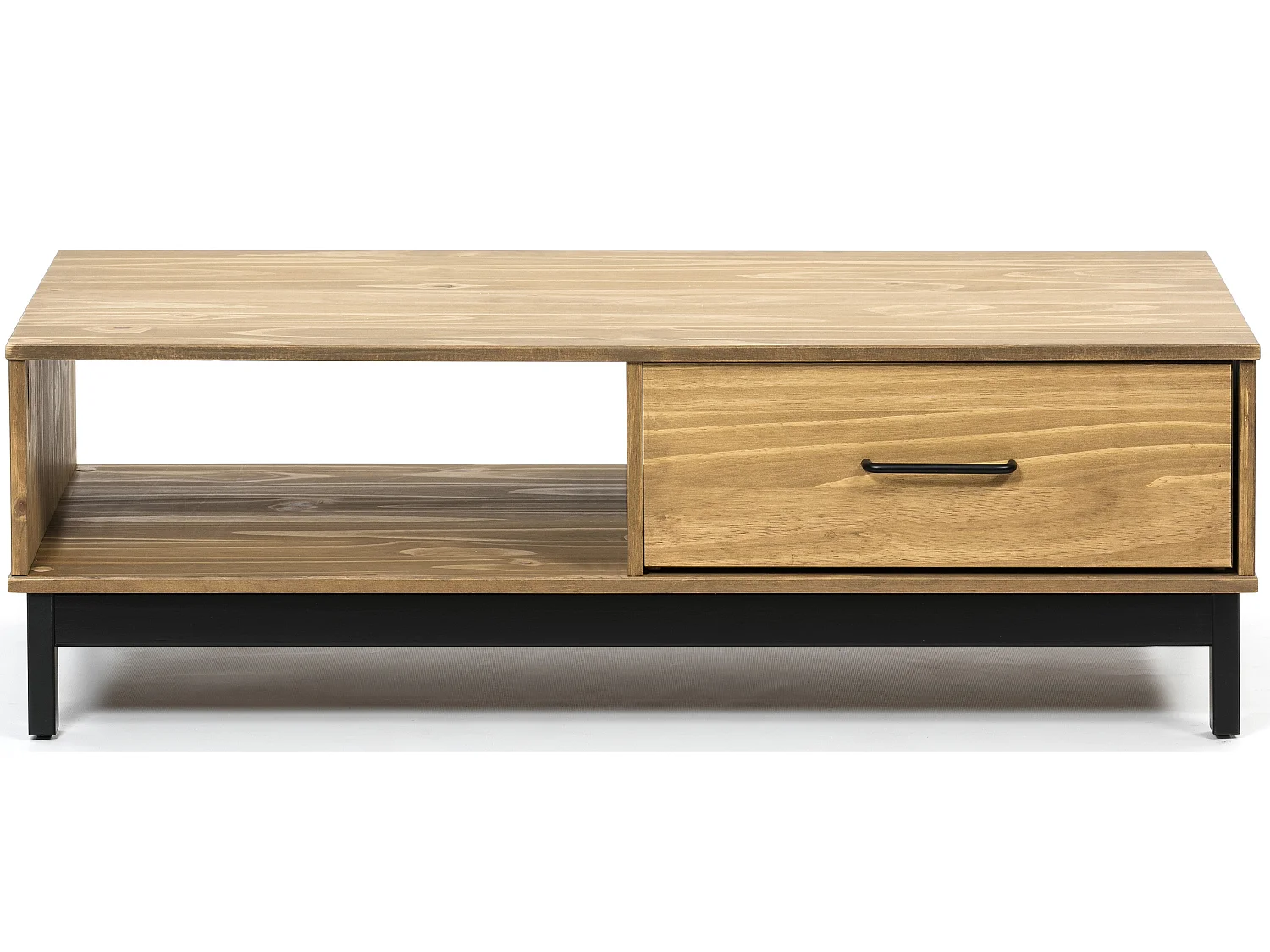 Table basse en pin et MDF avec rangements coloris naturel/noir - Longueur 100 x Profondeur 55 x Hauteur 35 cm