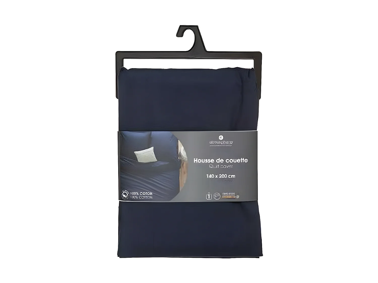 Housse de couette 1 Personne en Coton Bleu encre 140 x 200 cm