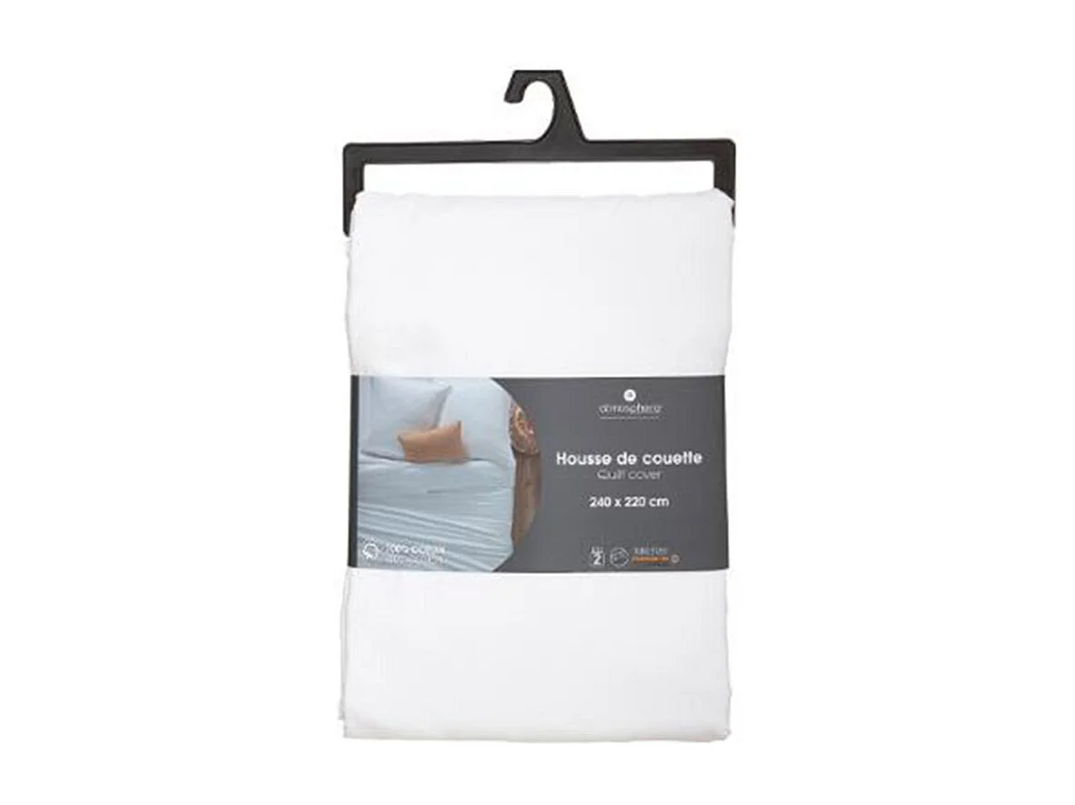 Housse de couette 2 Personnes en Coton Blanc 240 x 220 cm