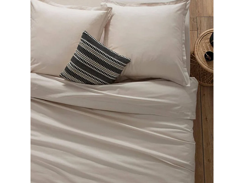 Housse de couette 1 Personne en Coton Beige lin 140 x 200 cm