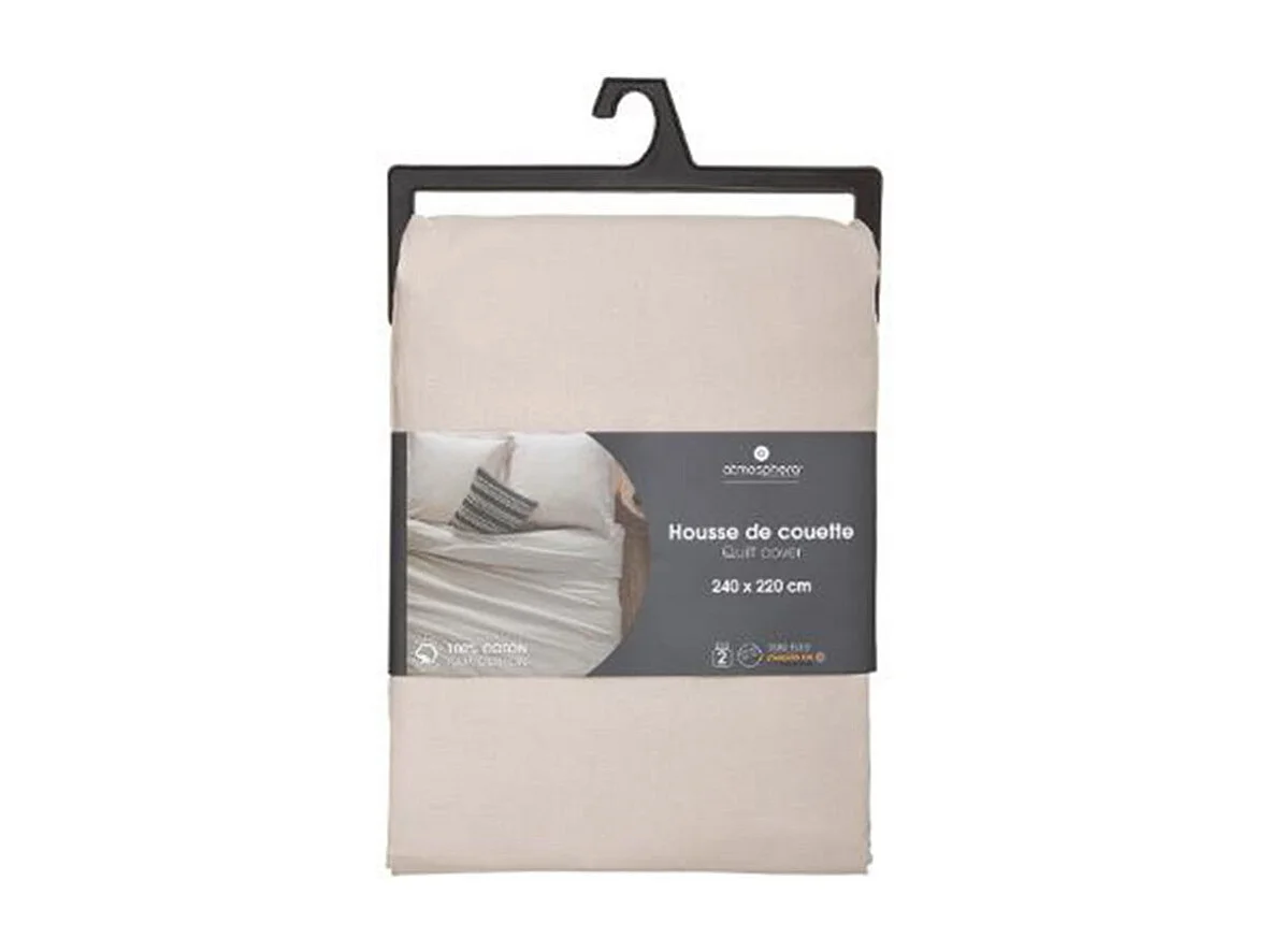 Housse de couette 2 Personnes en Coton Beige lin 240 x 220 cm
