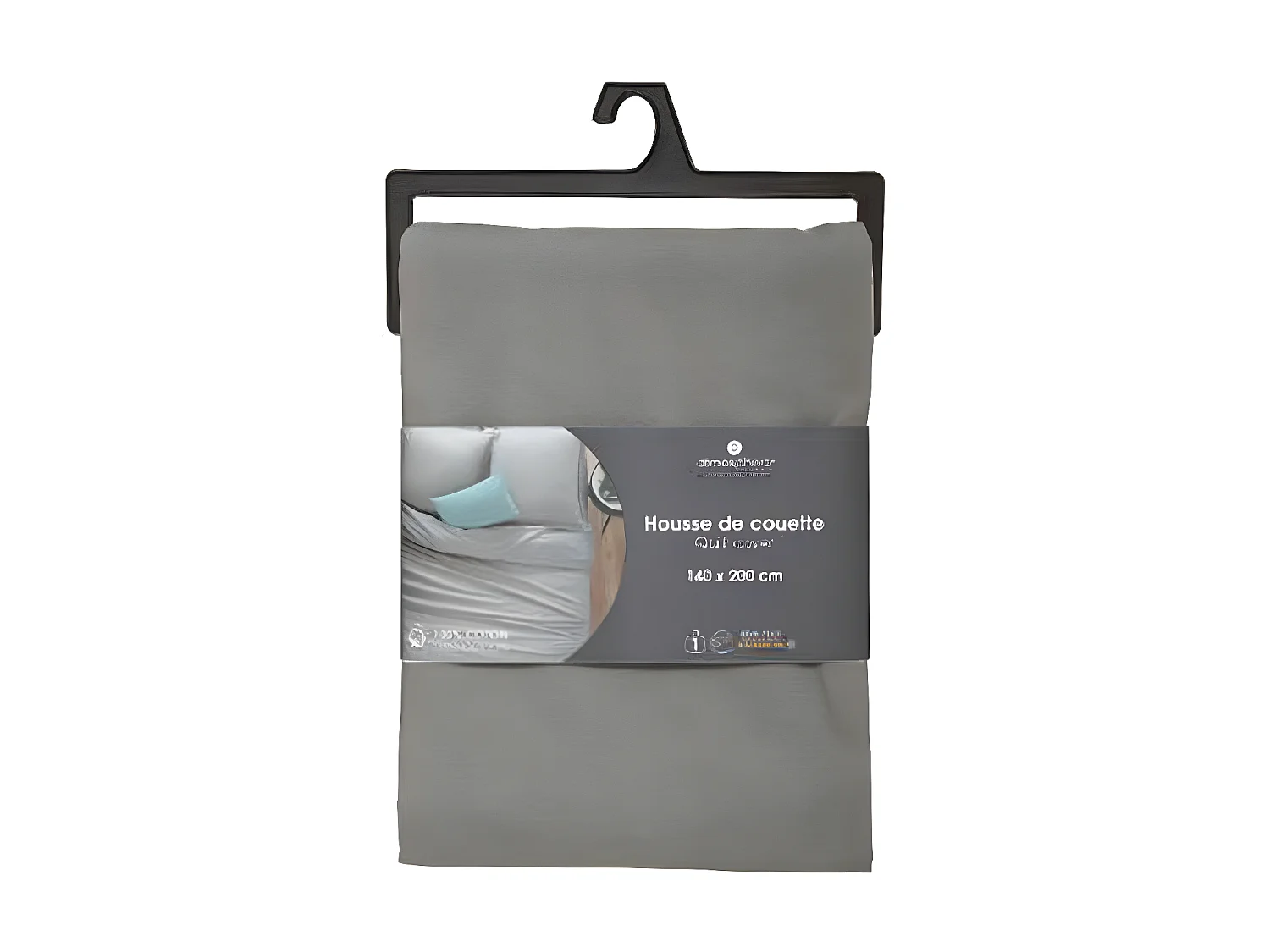 Housse de couette 1 Personne en Coton Gris souris 140 x 200 cm